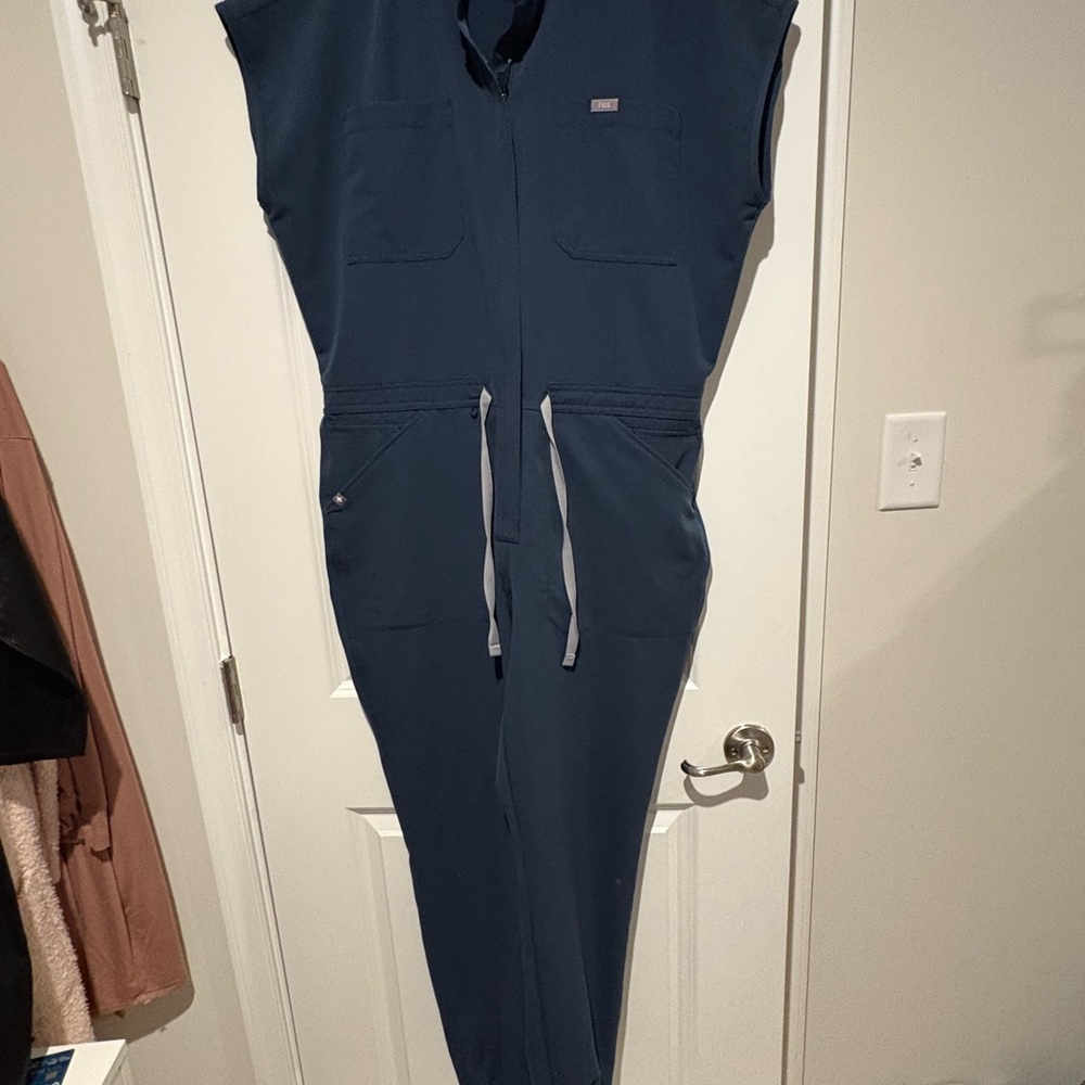 Figs Blue Jumpsuit with Long Sleeves and Drawstring Waist